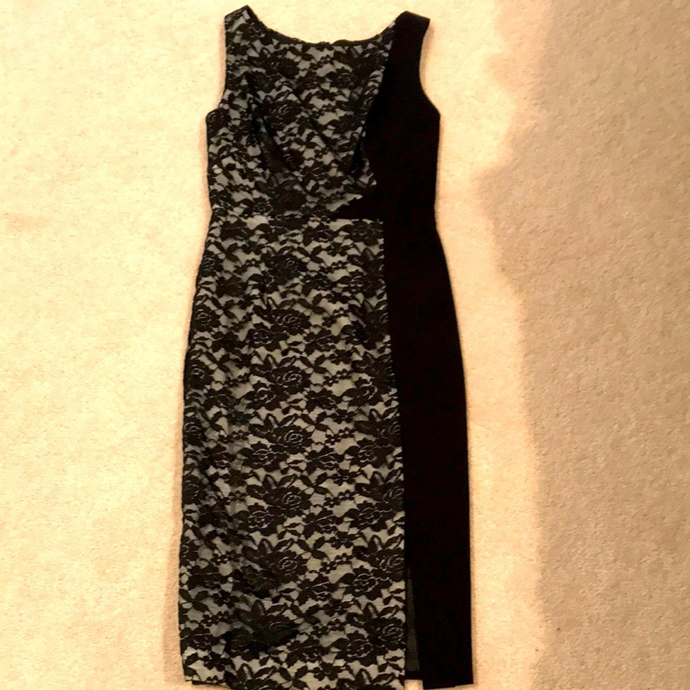 Fitted dress with lace overlay